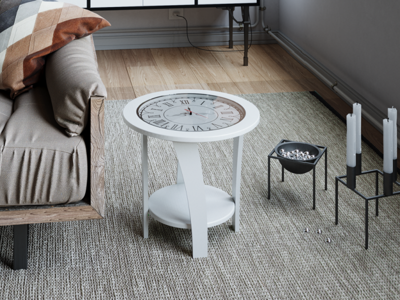 Стол Журнальный Эстет (с часами) РОСТОК (Белое дерево/Белый жемчуг)