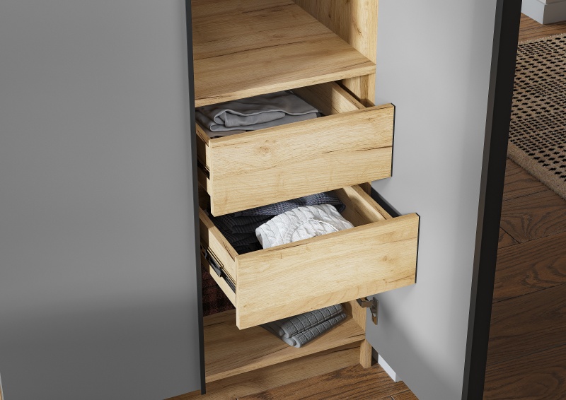 Лион ШК-03 Шкаф 4-х створчатый СТЕНД (фасад ГРАФИТ СЕРЫЙ/корпус ДУБ КРАФТ ЗОЛОТО (1600*2000*550))