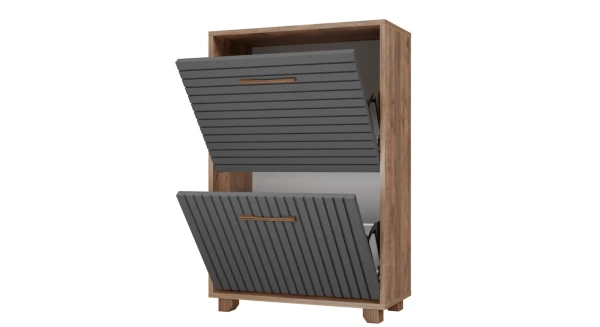 Копенгаген Обувница 2 ящика (12 СТУЛЬЕВ) (Корпус: ЛДСП Дуб Самдал, Фасад: МДФ Серый графит)