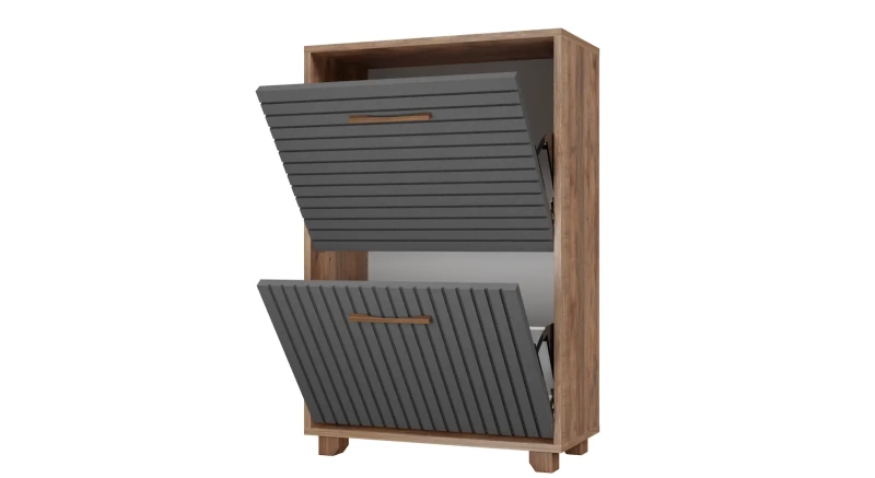 Копенгаген Обувница 2 ящика (12 СТУЛЬЕВ) (Корпус: ЛДСП Дуб Самдал, Фасад: МДФ Серый графит)