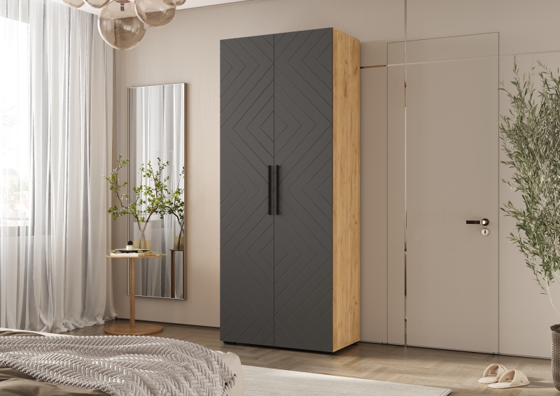 Спальный гарнитур Флэш Шкаф 2-х ств.(900) МИФ (Браш Графит, Дуб Крафт золото)