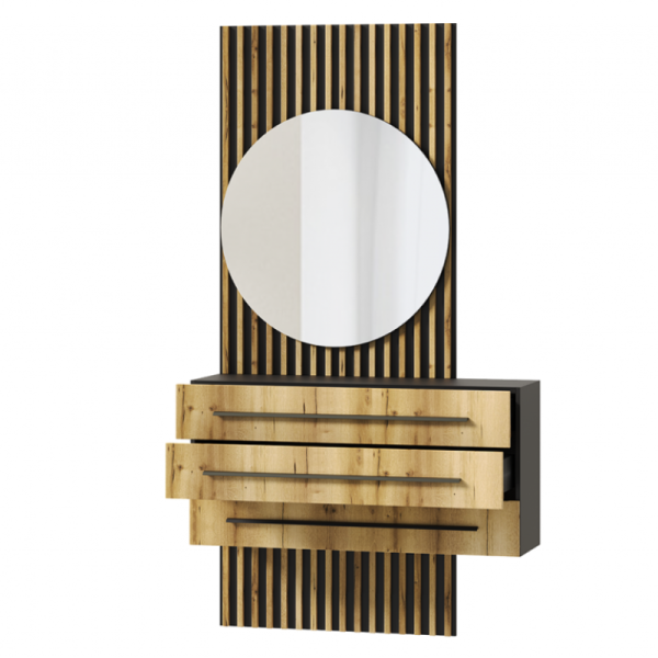 НКМ Аэлита секция №1 тумба подвесная с зеркалом РОСТОК (Дуб Вотан / Черный (1200*2200*350))