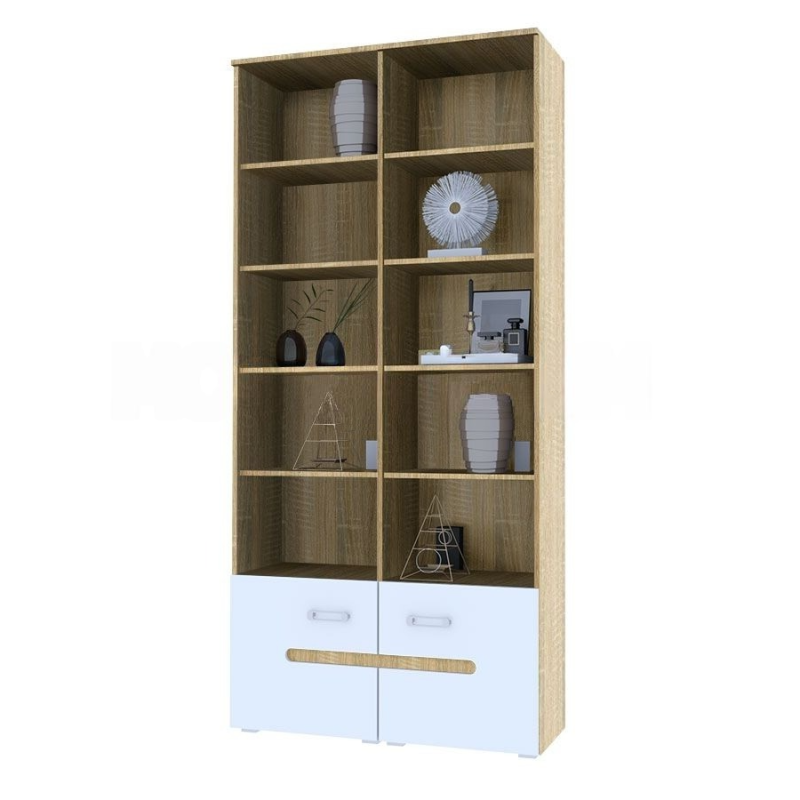 Гостиная Ким Стеллаж МИФ (Белый глянец холодный, сонома)