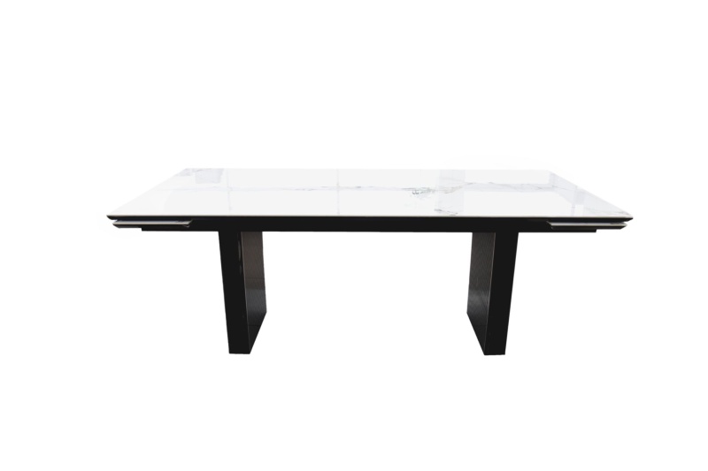 Стол Джорджио Керамика 2000 Ваша Мебель (Керамика 17 B Italian Fish мрамор белый, МДФ черный, каркас муар черный (полка 300;2000(2600)х900))