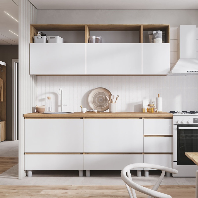 Кухня Хелен/Люмо 2,0 СТЕНД/ТВД (фасад БЕЛЫЙ/корпус ДУБ КРАФТ ЗОЛОТО (2,0х2,168х0,6))