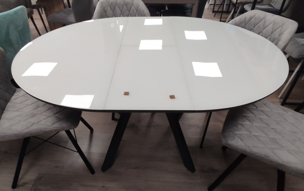 Стол Бахус Стекло 1200 Ваша Мебель (стекло белое/мдф черный/каркас основание МУАР черный (d=1200(1600)))