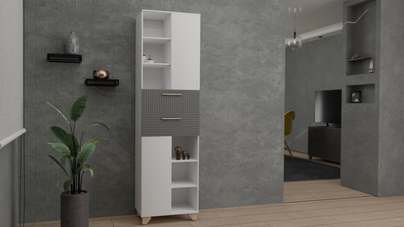 Копенгаген Пенал (12 СТУЛЬЕВ) (Корпус: ЛДСП Белый, Фасад: МДФ Серый графит)