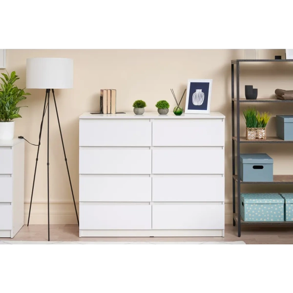 Челси Комод 8 ящиков МИФ (Белый глянец холодный, белый)