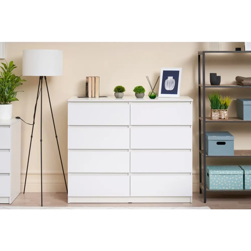 Челси Комод 8 ящиков МИФ (Белый глянец холодный, белый)