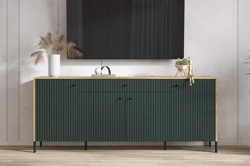 Гостиная Оливия Комод (металл) МИФ (Дуб Крафт золото, Браш Мени Грин)