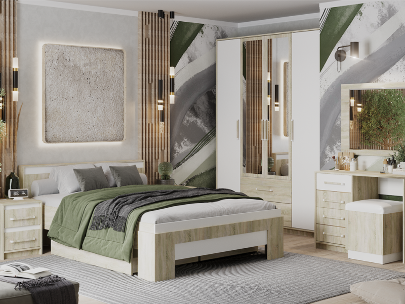 НКМ Эдем-1 секция №9 кровать 1600 РОСТОК (Дуб сонома / Белый жемчуг)