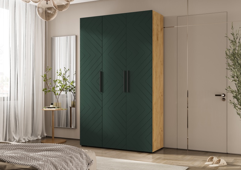 Спальный гарнитур Флэш Шкаф 3-х ств.(1350) МИФ (Браш Мени Грин, Дуб Крафт золото)