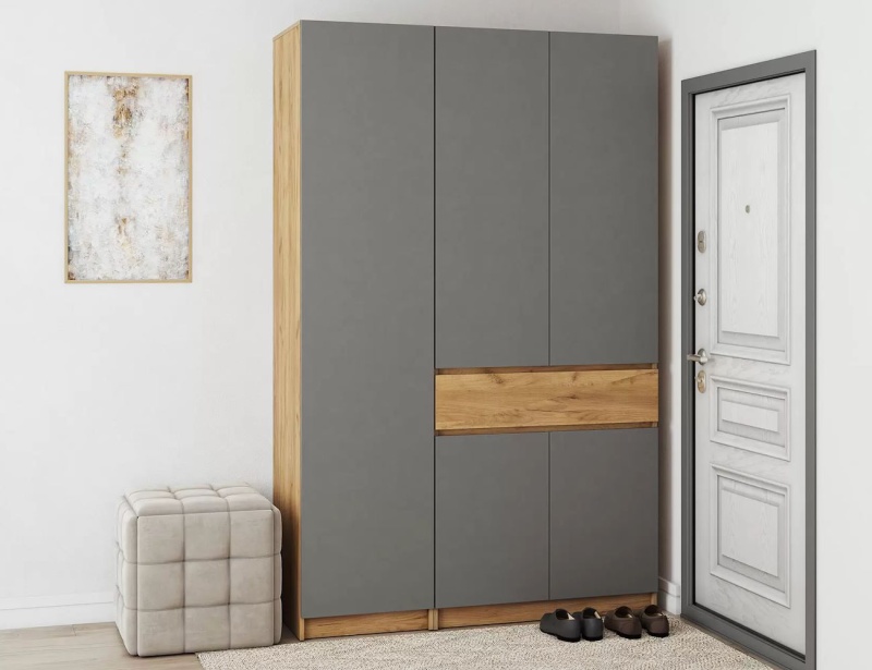 Авиньон Шкаф двухстворчатый с ящиком SV-мебель (Дуб крафт золотой/ Графит серый (900*2216*506))