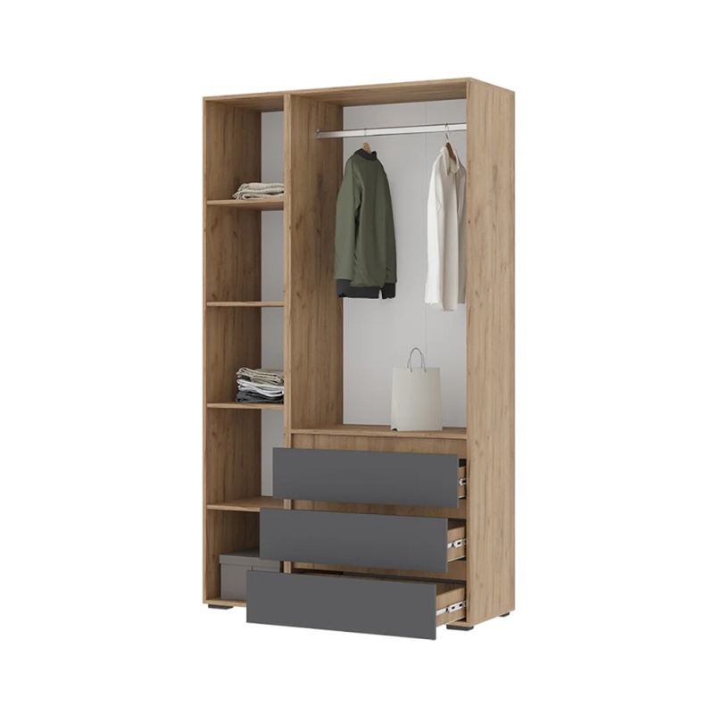 Хелен ШК 06 Шкаф 3-х ств. с ящиками СТЕНД (фасад СЕРЫЙ ГРАФИТ 0162/корпус ДУБ КРАФТ ЗОЛОТО (1200х2080х460))