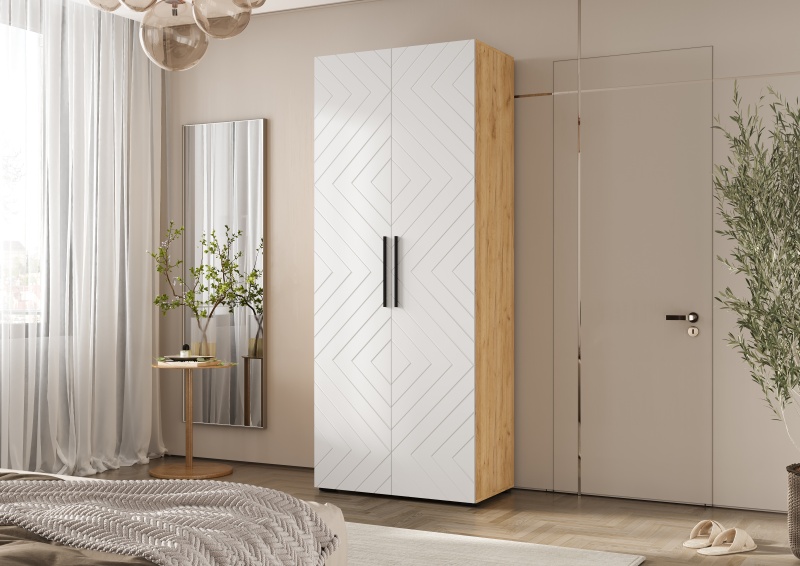 Спальный гарнитур Флэш Шкаф 2-х ств.(900) МИФ (Браш Вайт, Дуб Крафт золото)