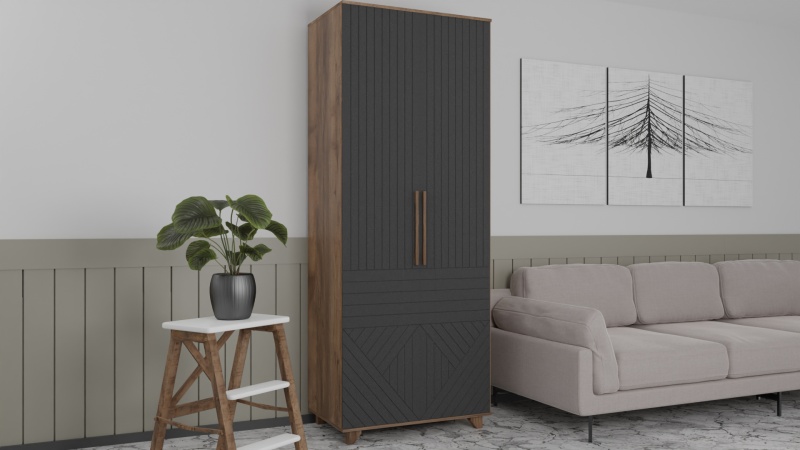 Копенгаген Шкаф 2-х ств. (12 СТУЛЬЕВ) (Корпус: ЛДСП Дуб Самдал, Фасад: МДФ Серый графит)