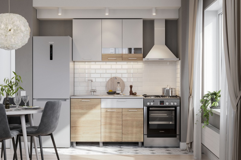 Кухонный гарнитур КГ-4 (1200) ЛДСП SV-мебель (Белый/Сонома/Белый/Антарес (1200*2142*600*600))