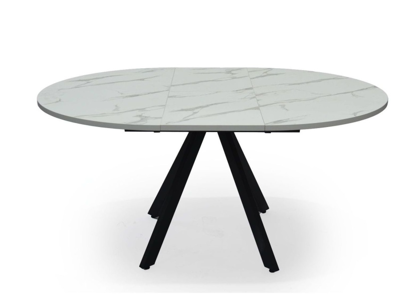 Стол Бахус Керамика 1200 Ваша Мебель (Керамика 07 BG Senades мрамор белый глянец, мдф черный, опоры муар черные (d=1200(1600)))