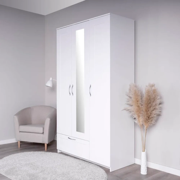 Сириус шкаф 3 двери и 1 ящик (с 1 зеркалом) СВЕДСТА (Белый (1171*2196*585))