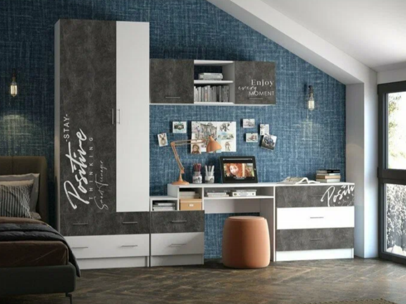 Вега NEW позитив Стол компьютерный МИФ (Бетон темный, белый)