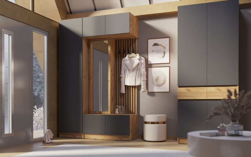 Прихожая Роджина МИФ (Графит, Дуб крафт (КРОМКА ДУБ СОНОМА))