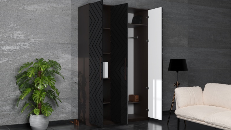 Копенгаген Шкаф 3-х ств. (12 СТУЛЬЕВ) (Корпус: ЛДСП Венге, Фасад: МДФ Черный мат)