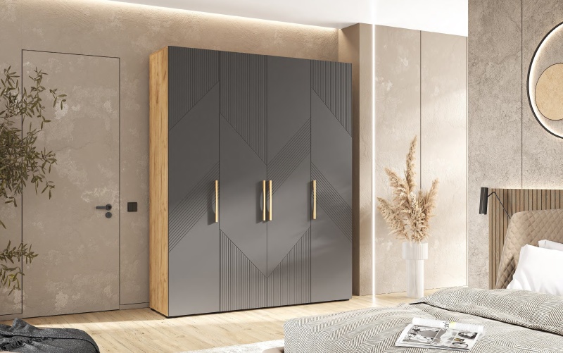 Ирис Шкаф 4-х ств.(1800) МИФ (Браш Графит, Дуб Крафт золото)