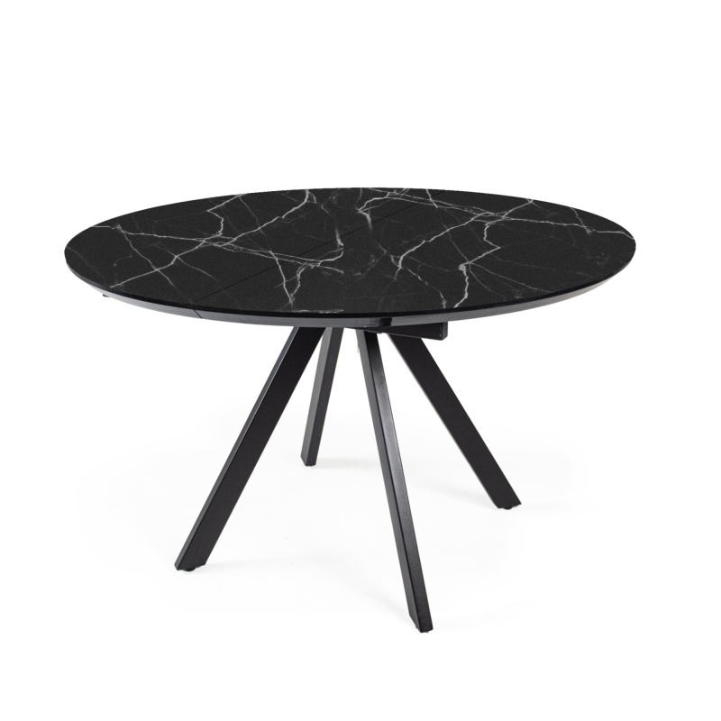 Стол Бахус Керамика 1000 Ваша Мебель (керамика 77В мрамор черный,мдф черный,каркас основание МУАР черный (d=1000(1420)))