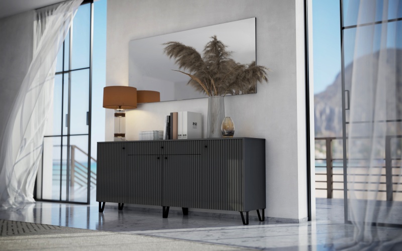 Гостиная Оливия Комод МИФ (Графит, Графит Глянец)