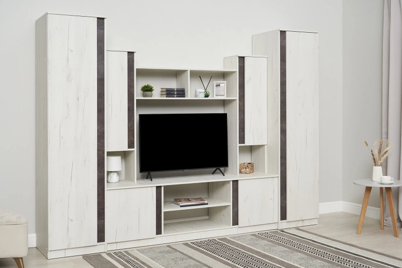 Гостиная Атлантида 5 МИФ (Бетон темный/Дуб Крафт Белый)