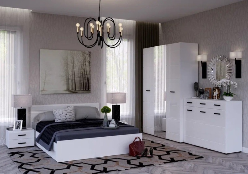 Спальный гарнитур Нэнси New Шкаф 3-х ств. МИФ (Белый глянец холодный)