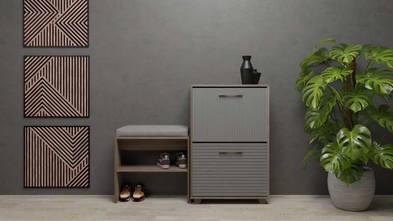 Копенгаген Скамья в Прихожую с подушкой (12 СТУЛЬЕВ) (ЛДСП Самдал/Ткань серый)