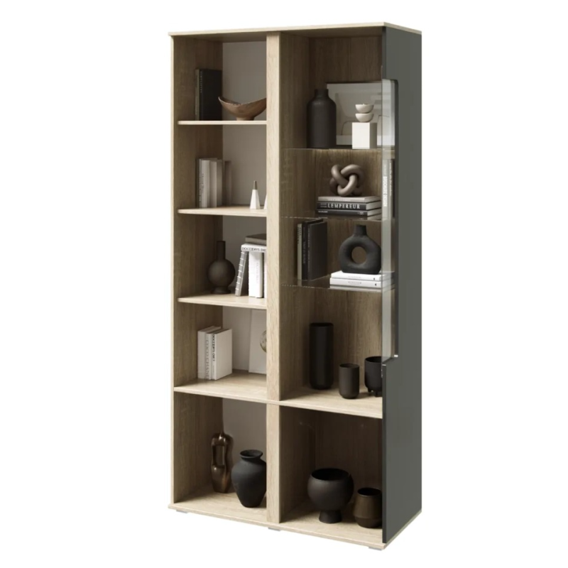 Гостиная Ким Шкаф с подсветкой МИФ (Графит софт, сонома СНЯТ)