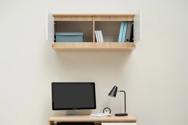 Челси Полка навесная (Антресоль малая) МИФ (Белый глянец холодный, дуб сонома)