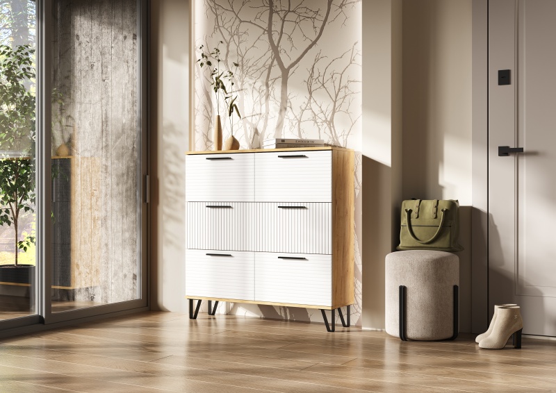 Прихожая Флэш Обувница (1000) МИФ (Браш Вайт, Дуб Крафт золото)