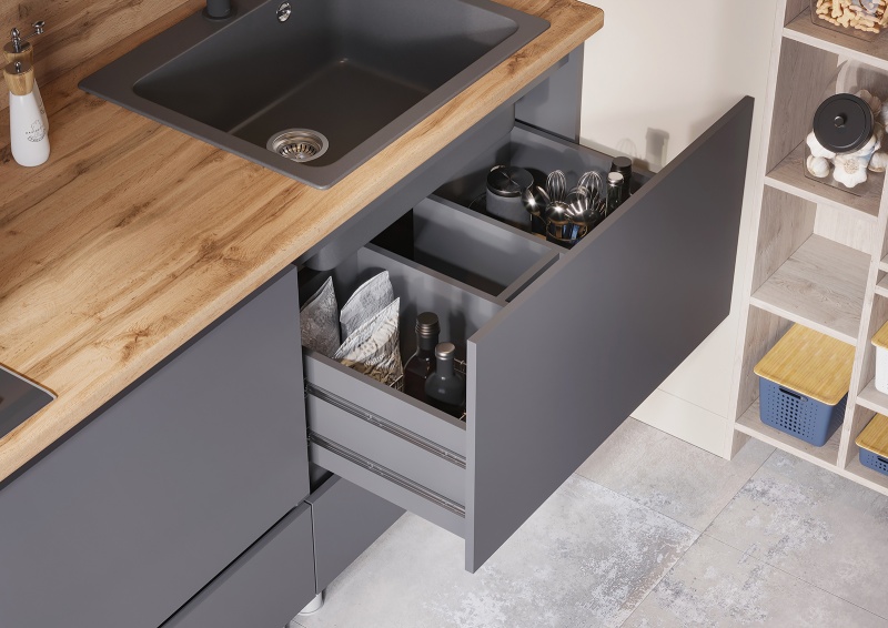 Кухня Хелен/Люмо 1,7 СТЕНД/ТВД (фасад СЕРЫЙ ГРАФИТ 0162/корпус ДУБ КРАФТ ЗОЛОТО)