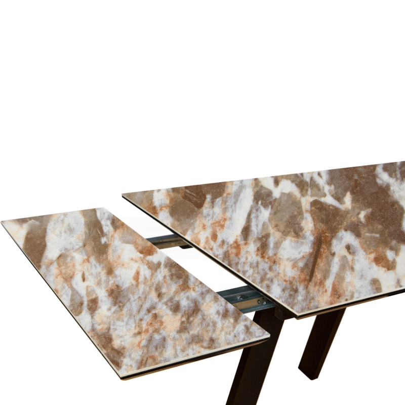 Стол Бастет Керамика 1400 Ваша Мебель (Керамика 115 BG Pandora мрамор серый глянец, МДФ+пленка черная, каркас муар черный (1400(2000)*850))