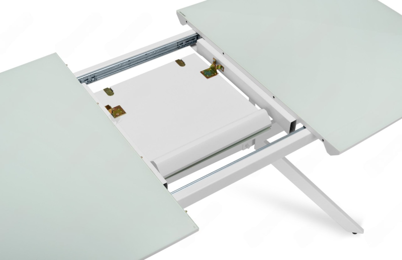 Стол Олимп Стекло 1400 Ваша Мебель (стекло белое/мдф белый/каркас основание X МУАР белый (1400(1800)х850))