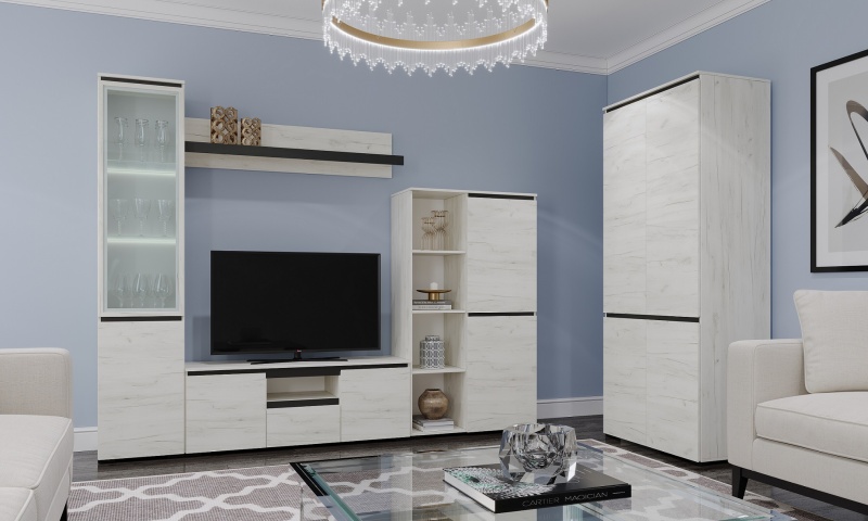 Гостиная Гретта Полка навесная 1350 ПАМИР (Крафт белый-Антрацит)