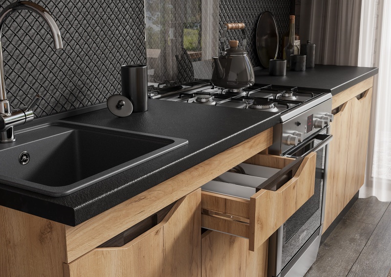 Кухня Паола 2,0 СТЕНД (МДФ ВЕНГЕ(тиковое дерево)/ДУБ КРАФТ ЗОЛОТО)