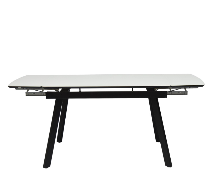 Стол Мадрид Люкс Про Керамика 1400 Ваша мебель (Керамика 23 B Oriental Aoxue мрамор белый, МДФ+пленка черная, Опора №10 муар черный (1400(2000)х850))