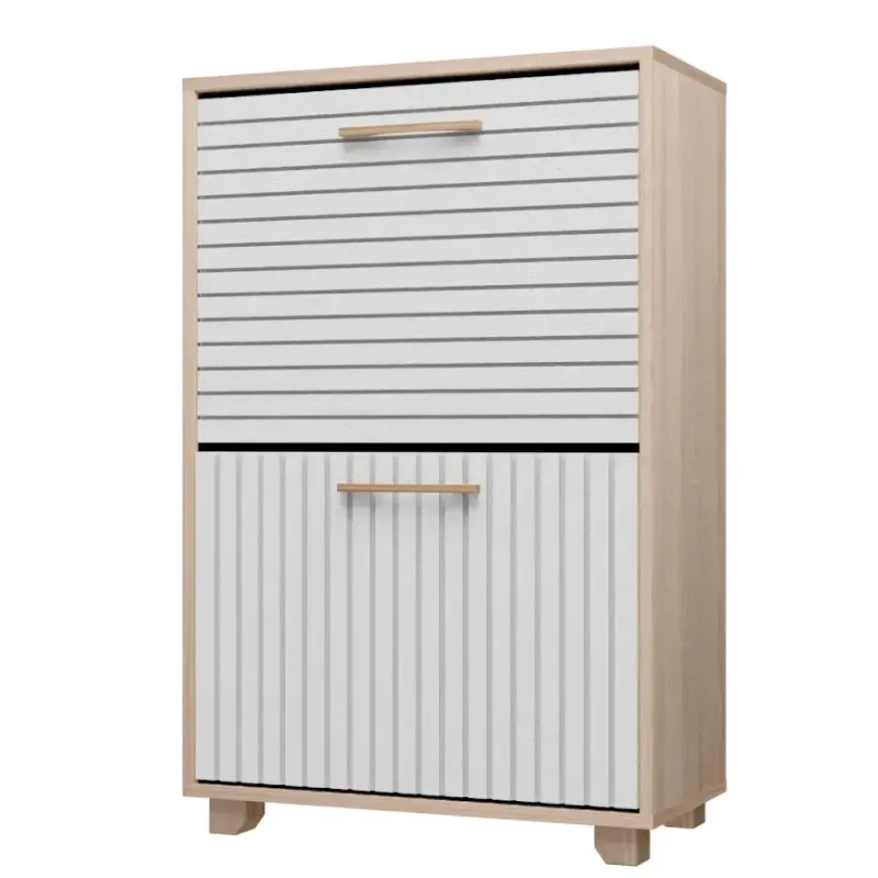 Копенгаген Обувница 2 ящика (12 СТУЛЬЕВ) (Корпус: ЛДСП Дуб Сонома, Фасад: МДФ Белый мат)