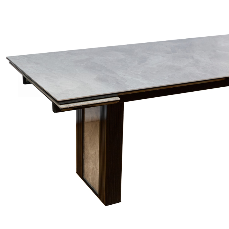 Стол Джорджио Керамика 2000 Ваша Мебель (Керамика ДГ-4 мрамор серый, МДФ черный, каркас муар черный (полка 300;2000(2600)х900))