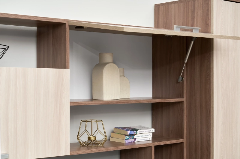 Гостиная Марта - М СТЕНД (фасад ШИМО СВЕТЛЫЙ/корпус ШИМО ТЕМНЫЙ (2700*2124*468/ТВ 936*812))