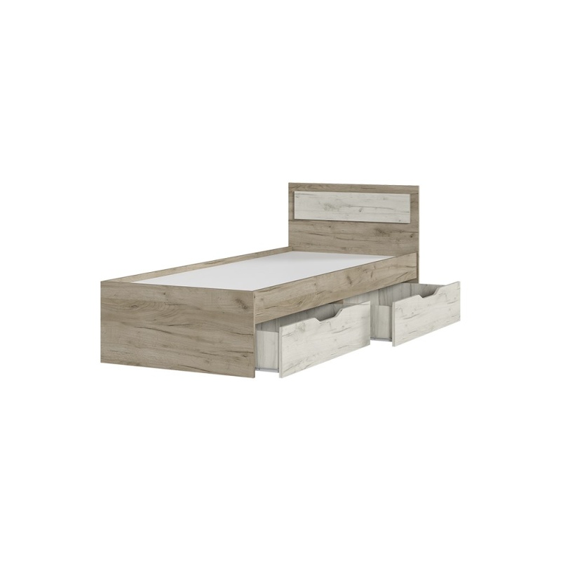 Гармония КР 607 кровать с ящиками 800 СТЕНД/ТВД (фасад ДУБ КРАФТ БЕЛЫЙ/корпус ДУБ КРАФТ СЕРЫЙ (0.8х0,78х2,032))