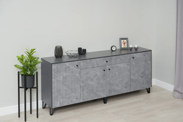 Гостиная Оливия Комод МИФ (Графит, Мрамор Глянец)