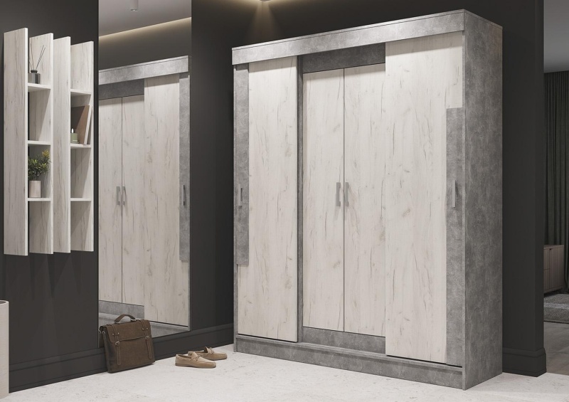 Гамма Шкаф купе ШК 01 СТЕНД (Дуб крафт белый/Ателье светлый (1598*2100*520))