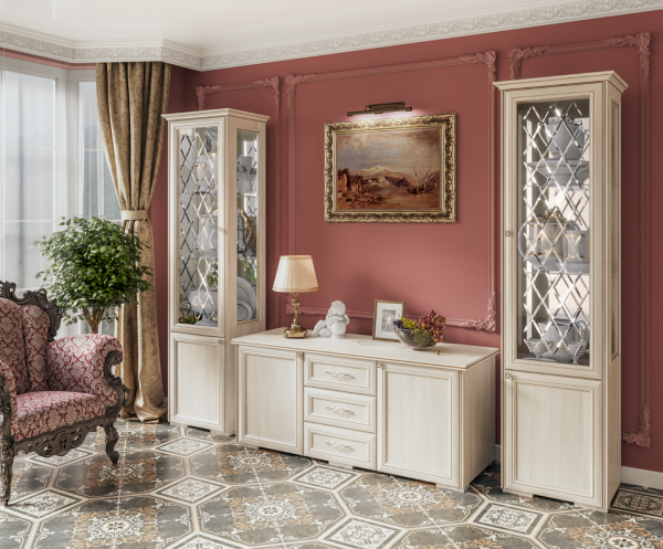 Гостиная Парма Полка стекло МИФ (Сандал светлый)