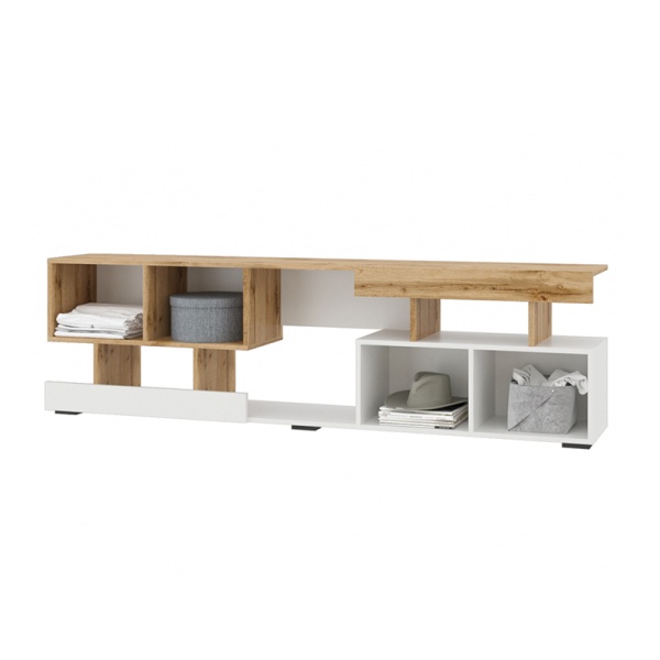 НКМ Дубай секция №4 Тумба под ТВ РОСТОК (Белый жемчуг / Дуб Вотан)