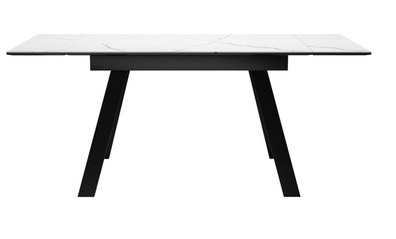 Стол Атлант Керамика 1400 Ваша Мебель (керамика ДГ-3 Мрамор белый, МДФ+пленка черная, Опора №12 мет.краш муар черный(1400(2200)х850) СНЯТ)